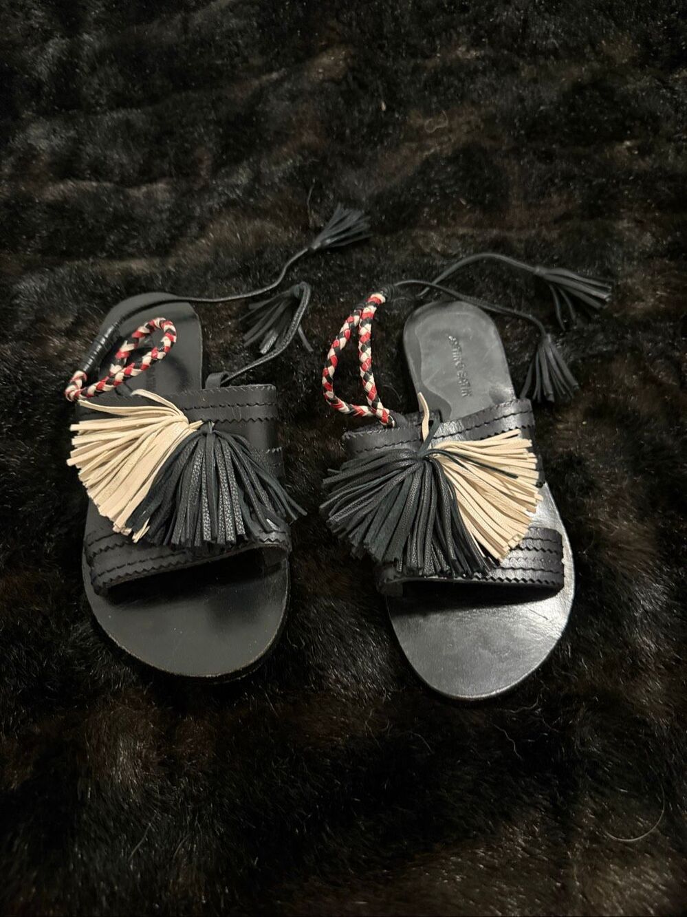 Antik Batik Johnny Was Youri Boho Tassel Black Leather Sandals 36 5.5